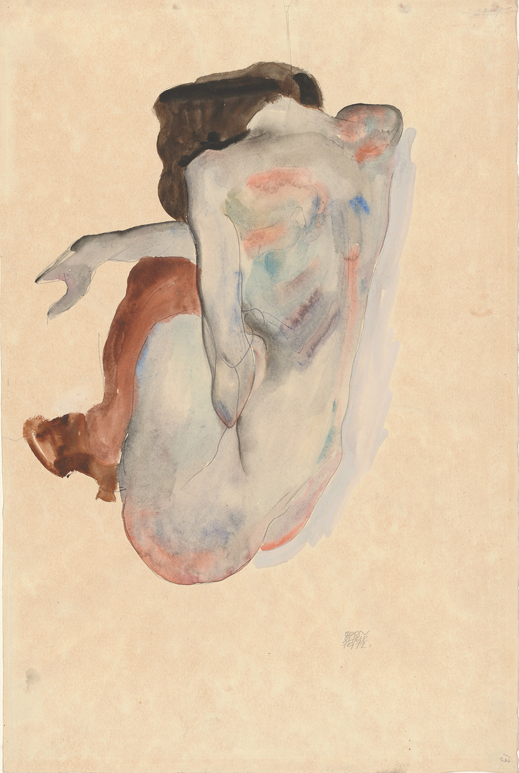 Crouching Nude in Shoes and Black Stockings, Back View in Detail Egon Schiele
